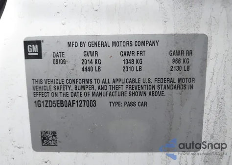 2010 Chevrolet Malibu Lt z USA, uszkodzony, nr VIN 1G1ZD5EB0AF127003